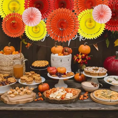 Honeycomb Round Paper Fans Fall Orange Hanging Party Decoration