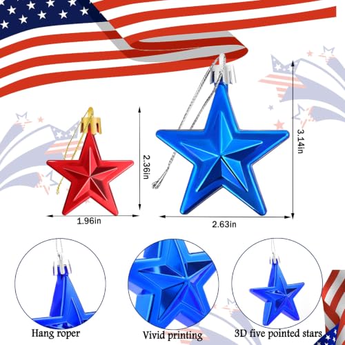 24 Pcs Patriotic Ornaments for Tree Red White Blue Christmas Decor
