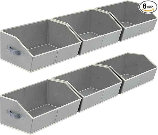 Large Storage Bins Baskets - 6 Pack Closet Storage Cubes, Fabric Baskets for Organizing, Cube Organizer Bins with Handles, Foldable Boxes for Clothes, Towels, Grey