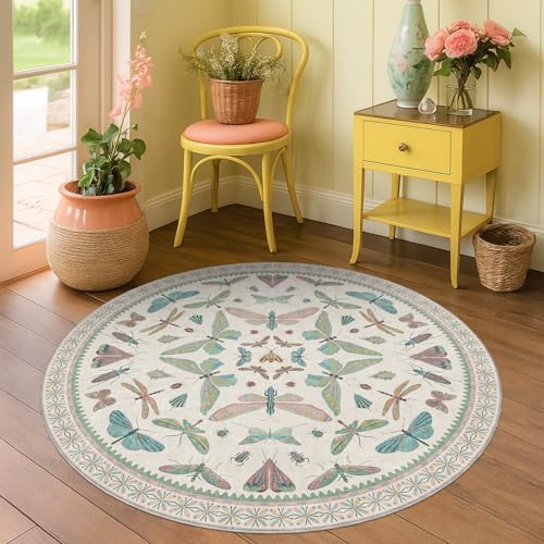Cream Round Rugs 4ft for Living Room (16 Sq Ft)