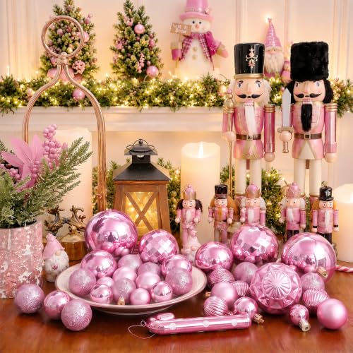 24ct Pink Christmas Ornaments for Tree Decorations (24 Count)