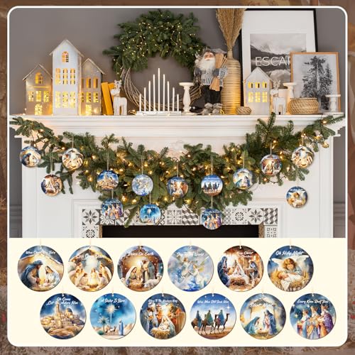 60 Pcs Christmas Ornaments Nativity Scene Wooden (60 Count)