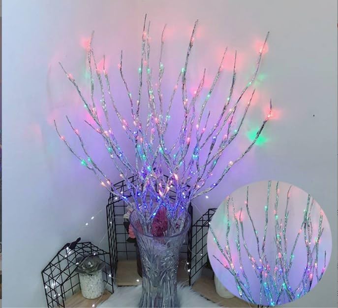 2 Pack Led Branch Light Battery Operated Lighted Branch Vase Filler Willow Tree Artificial Little Twig Power Sliver 30 Inch 20 LED for Home Romantic Decoration (2 Count)