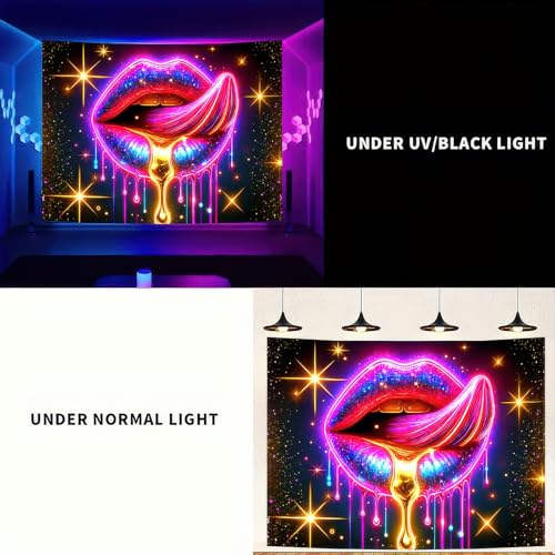 Blacklight Tapestry Lips Glitter Bedroom Decor 78 x 59 Inch
