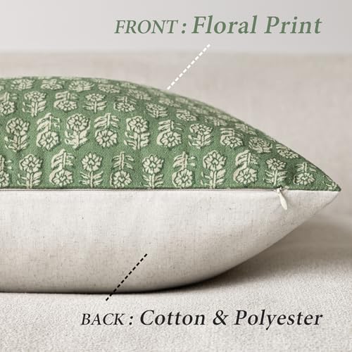 Decorative Floral Print Throw Pillow Covers 20×20 Forest Green (2 Count)