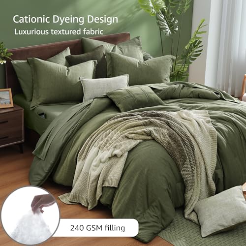 King Size Comforter Set Olive Green 7 Pieces Bed in a Bag