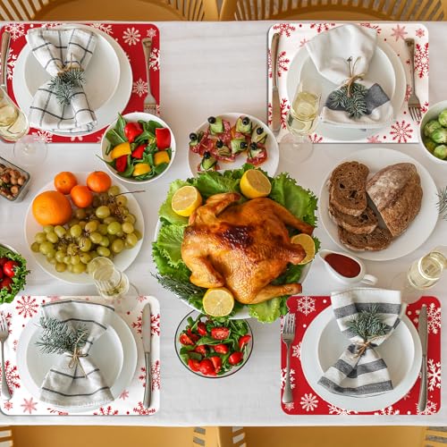 Christmas Placemats Set of 6 Snowflake Plastic Table Mat 17×13×0.04in (6 Count)