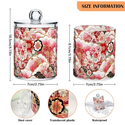2 Pack Qtip Holder Organizer Dispenser Japanese Flowers Pattern Bathroom Storage Canister Cotton Ball Holder Container for Cotton Pads (2 Count)