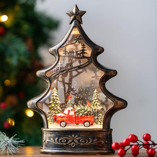 Christmas Snow Globe Lantern Water Glittering Christmas Tree with Red Truck