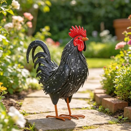 Rooster Garden Statue Sculpture Metal Chicken Yard Decor Outdoor Figurines Patio Backyard Decoration