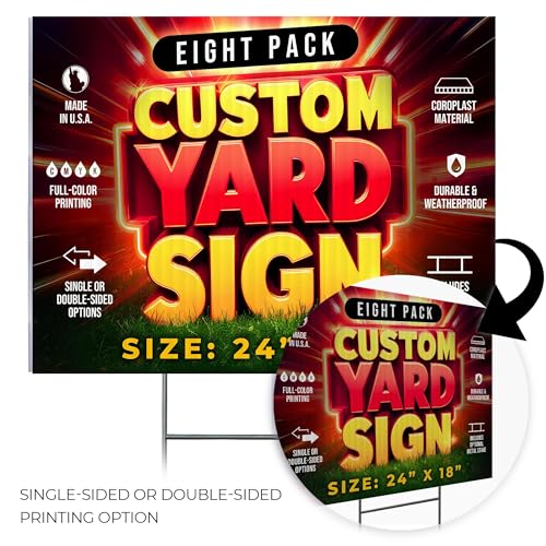8 Pack 24"x18" Custom Yard Signs with Stakes (8 Count)