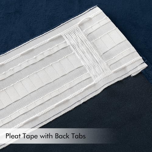Navy Blue Velvet Pinch Pleat Blackout Curtains W52 X L90 Inches (2 Count)