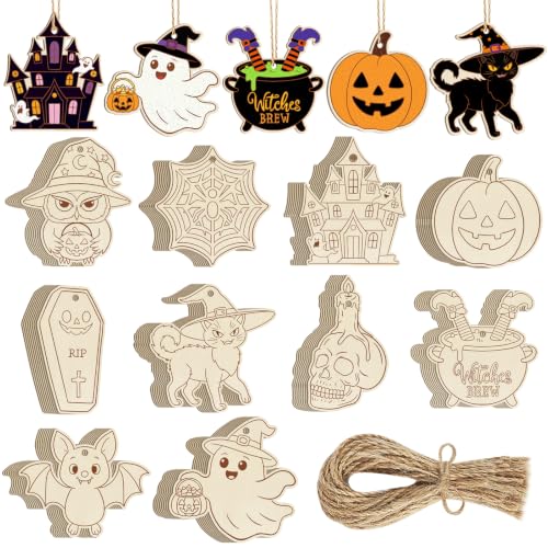 80PCS Wooden Halloween Ornaments to Paint Fall Decorations Crafts for Kids