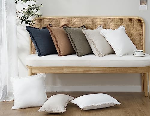 Decorative Linen Fringe Throw Pillow Covers 16×16 Inch (2 Count)
