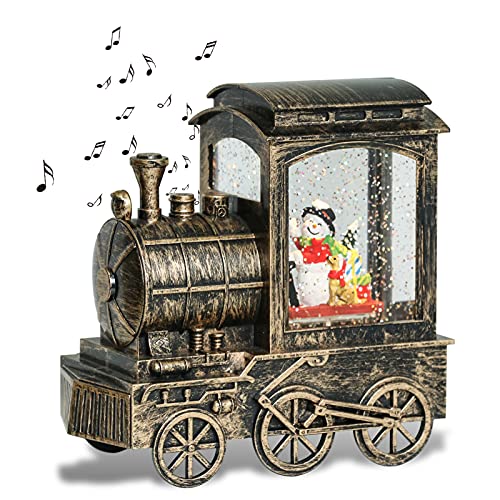 Christmas Snow Globe Lantern Train Water Swirling Glitter with 6H Timer