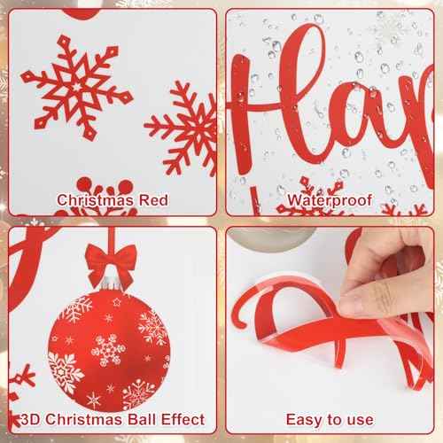 Red Merry Christmas Window Clings 6 Sheets (6 Count)