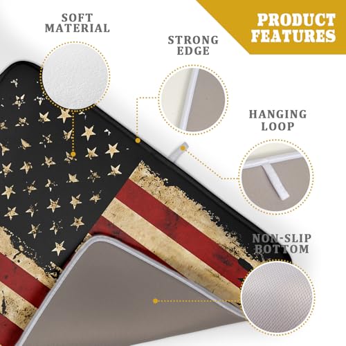 4th of July Dish Drying Mat for Kitchen Counter Rustic Black Patriotic Super Absorbent Reversible Microfiber Kitchen Countertop Protector Dishes Pad Large 18x24 inch
