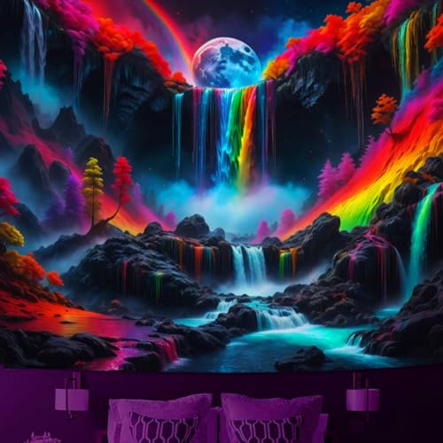 Blacklight Waterfall Planet Tapestry