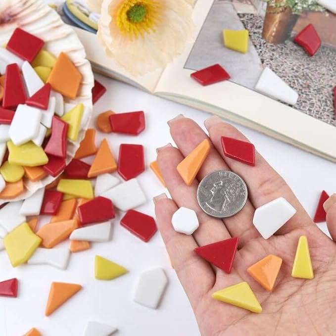 Youway Style Red Glass Mosaic Tiles for Crafts Bulk,200g Broken Glass Pieces for Autumn Mosaic Art Crafts,Garden Mosaic Supplies (Mixed Red)