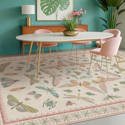 Floral Pink Rugs for Bedroom Girls 6x9 (54 Sq Ft)