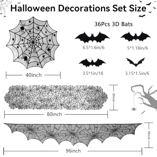 39 Pcs Halloween Decorations Set Black Lace Spiderweb Tablecloth