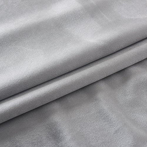 Super Soft Luxury Velvet Set of 2 Silver Gray Classic Blackout Curtains Panels Home Theater Grommet Drapes Eyelet 52Wx96L inch Light Grey