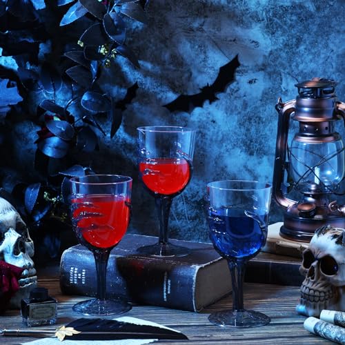 12 Pcs 12oz Halloween Skeleton Hand Goblets Clear Plastic Halloween Cups Skull Wine Glass Set for Creepy Spooky Party Decorations (12 Count)