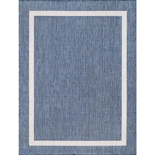 Bordered Outdoor Rug 6x9 Washable Outside Carpet for Indoor Patio Porch Waterproof Easy Cleaning Non Shedding Area Rugs Blue 6 x 9
