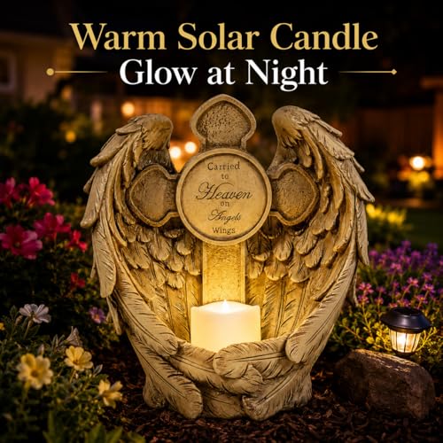 Solar Angel Wings Memorial Statue with LED Candle & Cross