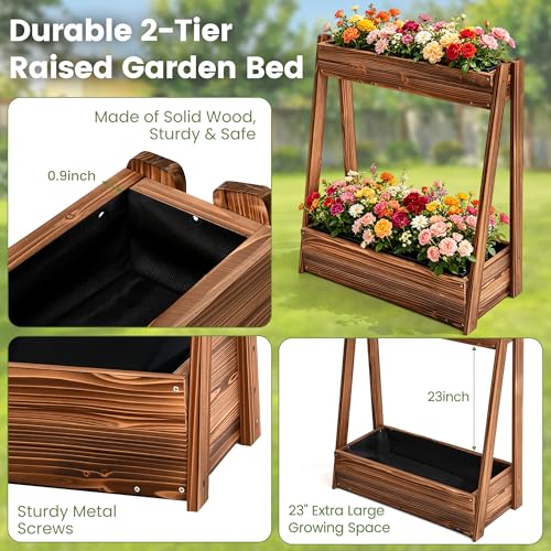 36" 2 Tier Freestanding Elevated Wooden Raised Garden Bed