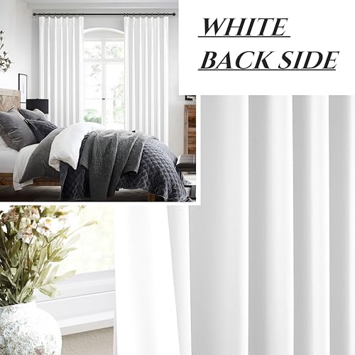 Bright White Curtains 108 Inches Long Pinch Pleated Linen Blackout Curtains for Living Room & Bedroom