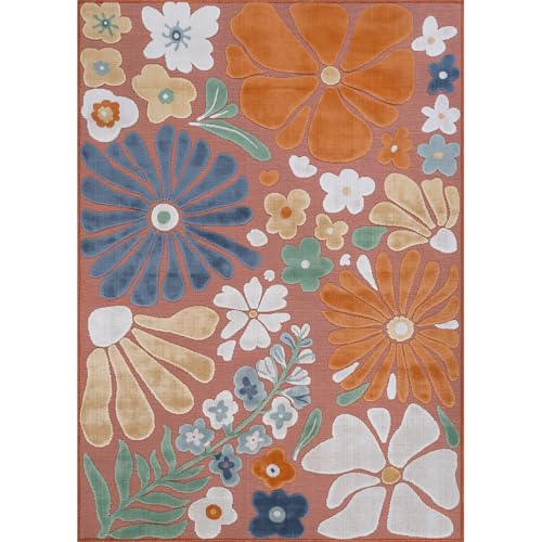 Outdoor Rug 10x14 Large Modern Floral Tropical Area Rugs for Outdoor and Indoor Patio Easy to Clean Non Shedding Living Room Porch Garden Washable Outside Carpet (140 Sq Ft)