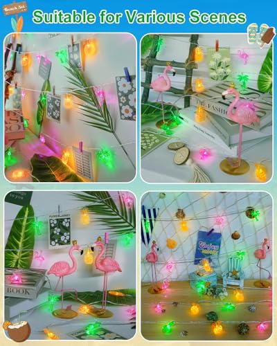 50 LED 25Ft Sumer Tropical String Lights Flamingo Pineapple Palm Tree Light