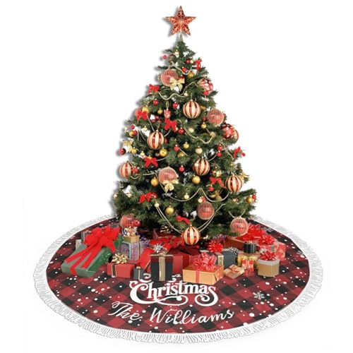 Custom Plaid Christmas Tree Skirt with Name