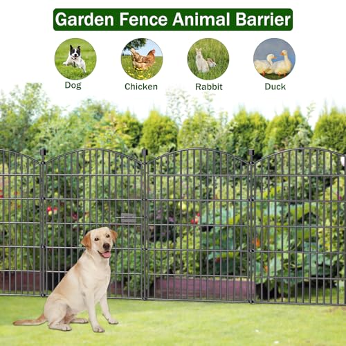 10 Panel No Dig Decorative Garden Fence with Gate 40"H x 23.6'L Dog Barrier (8.2 Sq Ft)