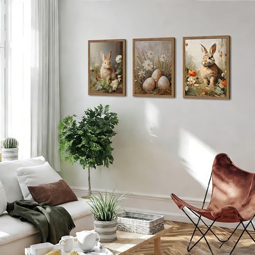 Vintage Easter Bunny Wall Art Set of 3