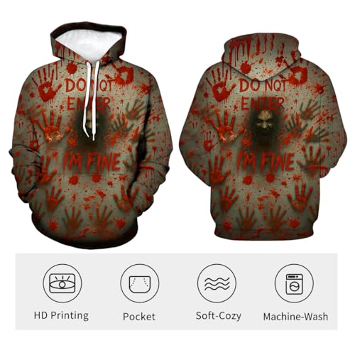 Bloody Handprint Hoodie for Men Halloween Horror Sweatshirts
