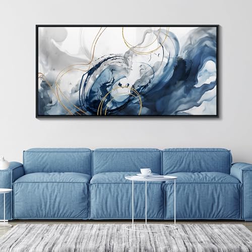 Large Framed Canvas Art Wall Art Blue Abstract Wall Decor Modern Home Decor Office Wall Decor Home Decorations for Living Room Minimalist Bedroom Artwork 29×58in