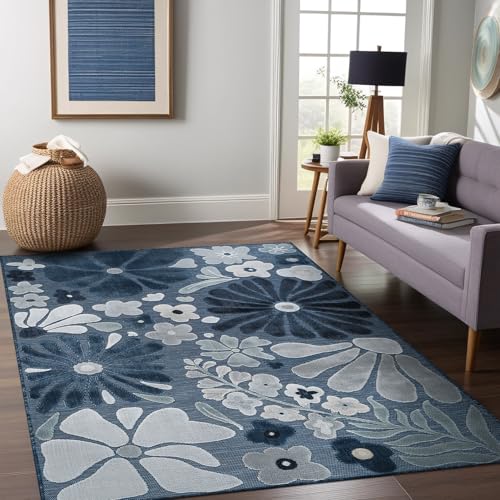 Outdoor Rug 8x10 Modern Floral Tropical Area Rugs for Outdoor and Indoor Patio Easy to Clean Non Shedding Living Room Porch Garden Washable Outside Carpet (80 Sq Ft)