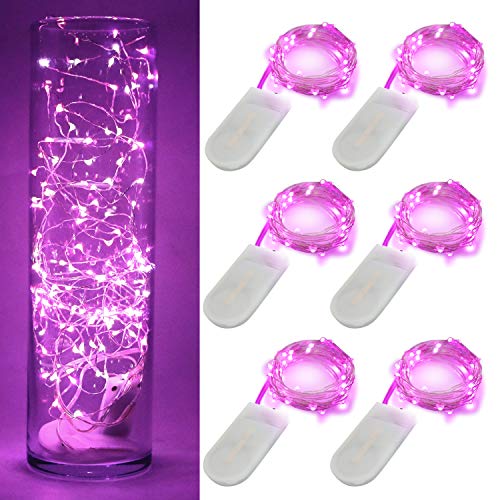 6 Pack Fairy Lights Battery Operated 10ft Silver Wire 30LEDs Pink (6 Count)