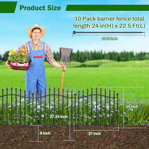 No Dig Garden Fence 24" H x 22.5'L Decorative Yard Dog Outdoor Panels (4.82 Sq Ft)