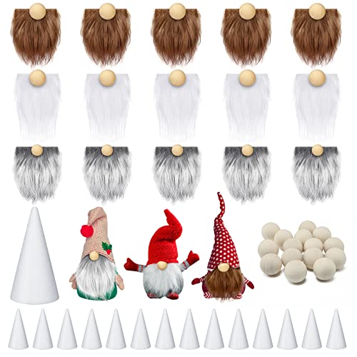 60 Pcs Gnome Beard Nose Crafts Kit with Cones