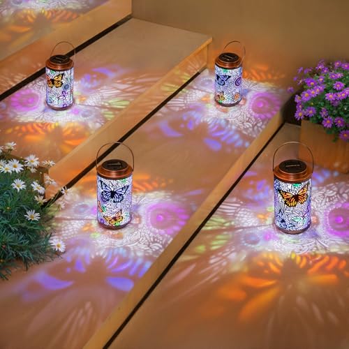 2Pack Solar Outdoor Lanterns Waterproof Butterfly Garden Gifts for Women (2 Count)