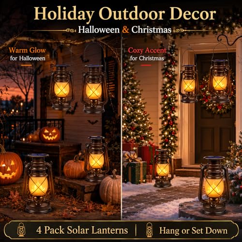 Solar Lanterns Outdoor Waterproof 2 Pack LED Flickering Light (2 Count)