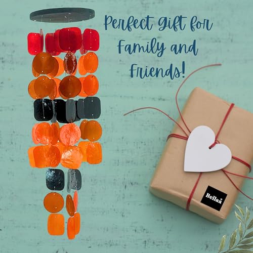 20720 Wind Chimes for Outside Capiz Sea Glass Shells Orange Red Black Outdoor Windchimes Home Garden Patio Yard Lawn Unique Gifts Mom Grandma