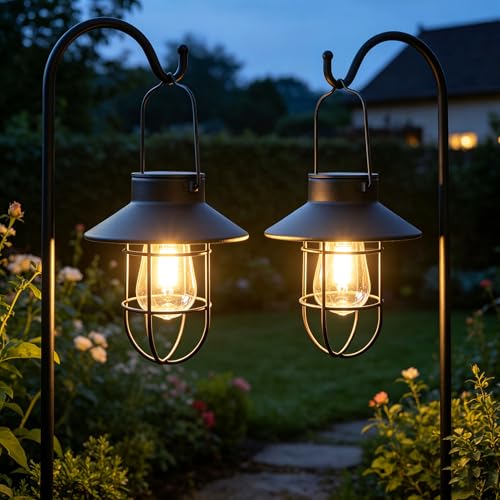 4 Pack Hanging Solar Lantern Lights with Shepherd Hook (4 Count)