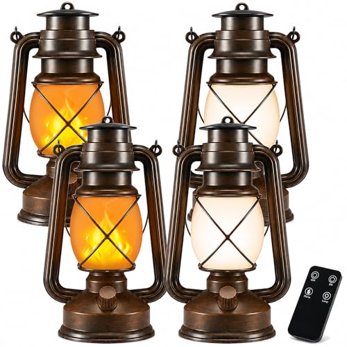 Battery Powered Vintage LED Lanterns 4 Pack with Remote Control (4 Count)