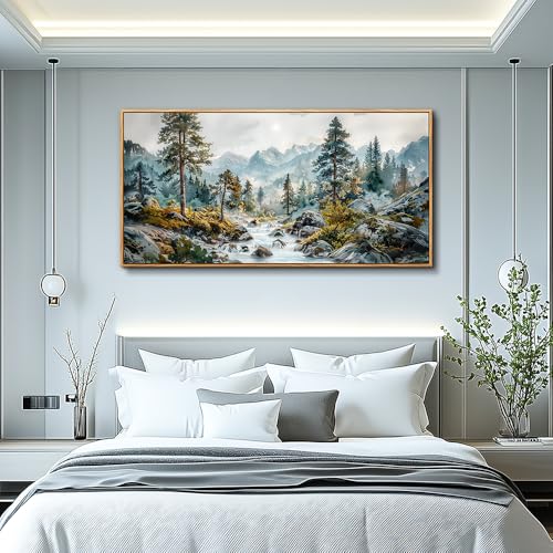 Large Canvas Wall Decor For Bedroom Wall Art For Living Room Office Decor Forest Tree Paintings Rivulet View landscape Wall Pictures Printing Artwork Modern Home Decor Wood Framed 30x60 In