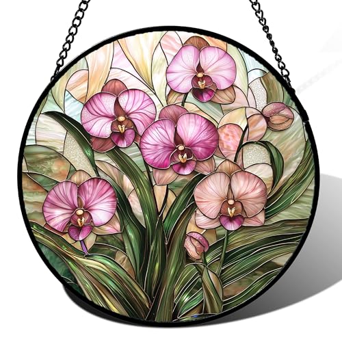 Phalaenopsis Orchid Stained Glass Window Hanging Decor Gifts for Women 15"