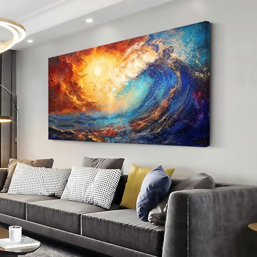 Abstract Ocean Wall Art for Living Room Beautiful Blue Sea Wave Seawater Colorful Sky Landscape Wall Art Decor Artwork Bedroom Office